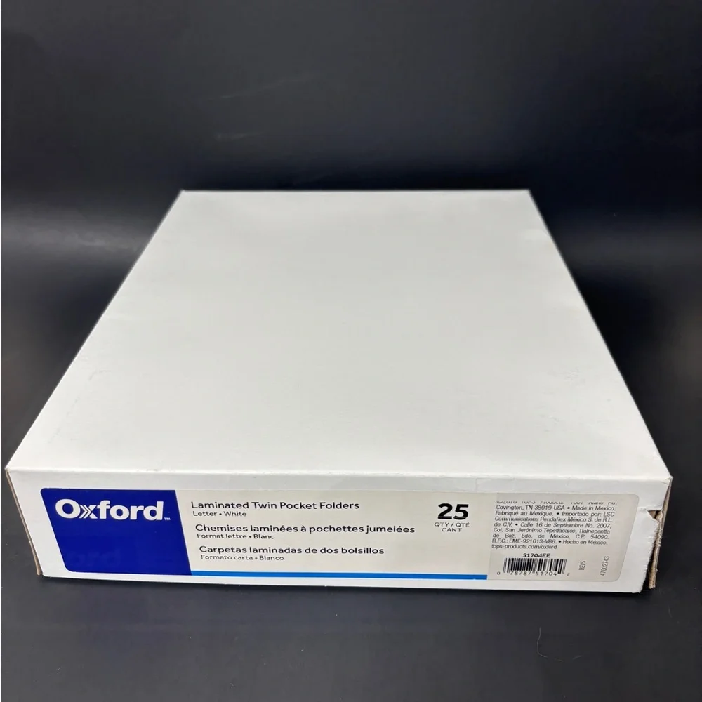 Oxford White Laminated Twin Pocket Folders - Letter - 8.50